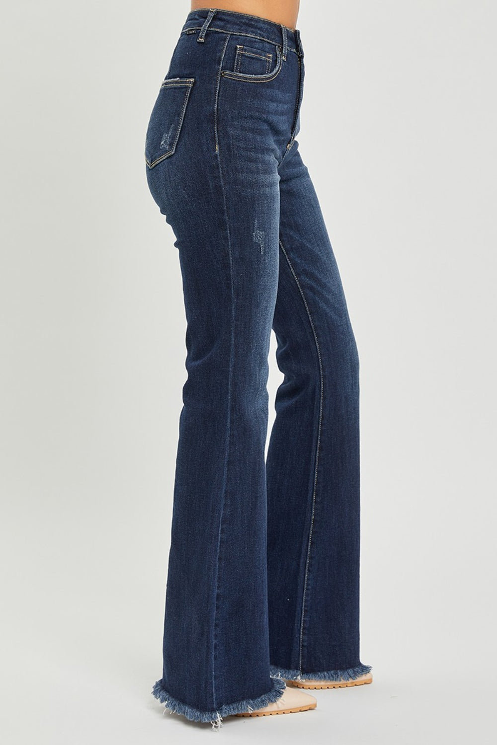 RISEN High Waist Raw Hem Flare Jeans-Bella Boutique Collective