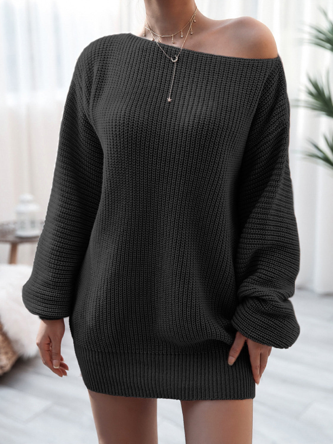 Rib-Knit Mini Sweater Dress-Bella Boutique Collective