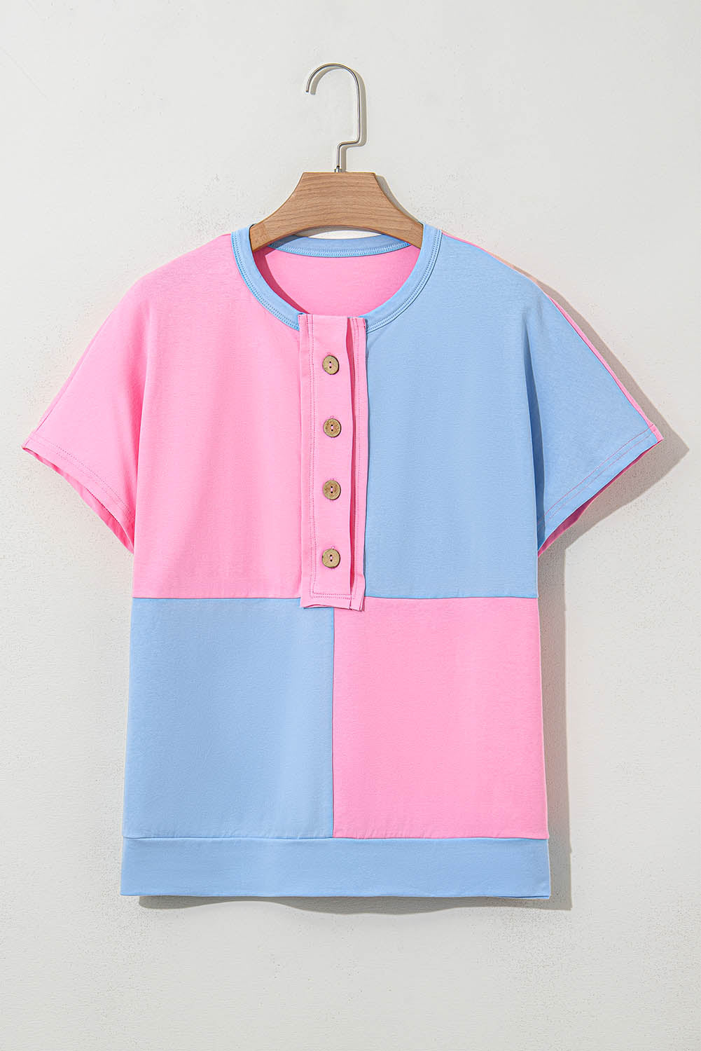 Myosotis Two Tone Half Buttons Collared T Shirt-Bella Boutique Collective