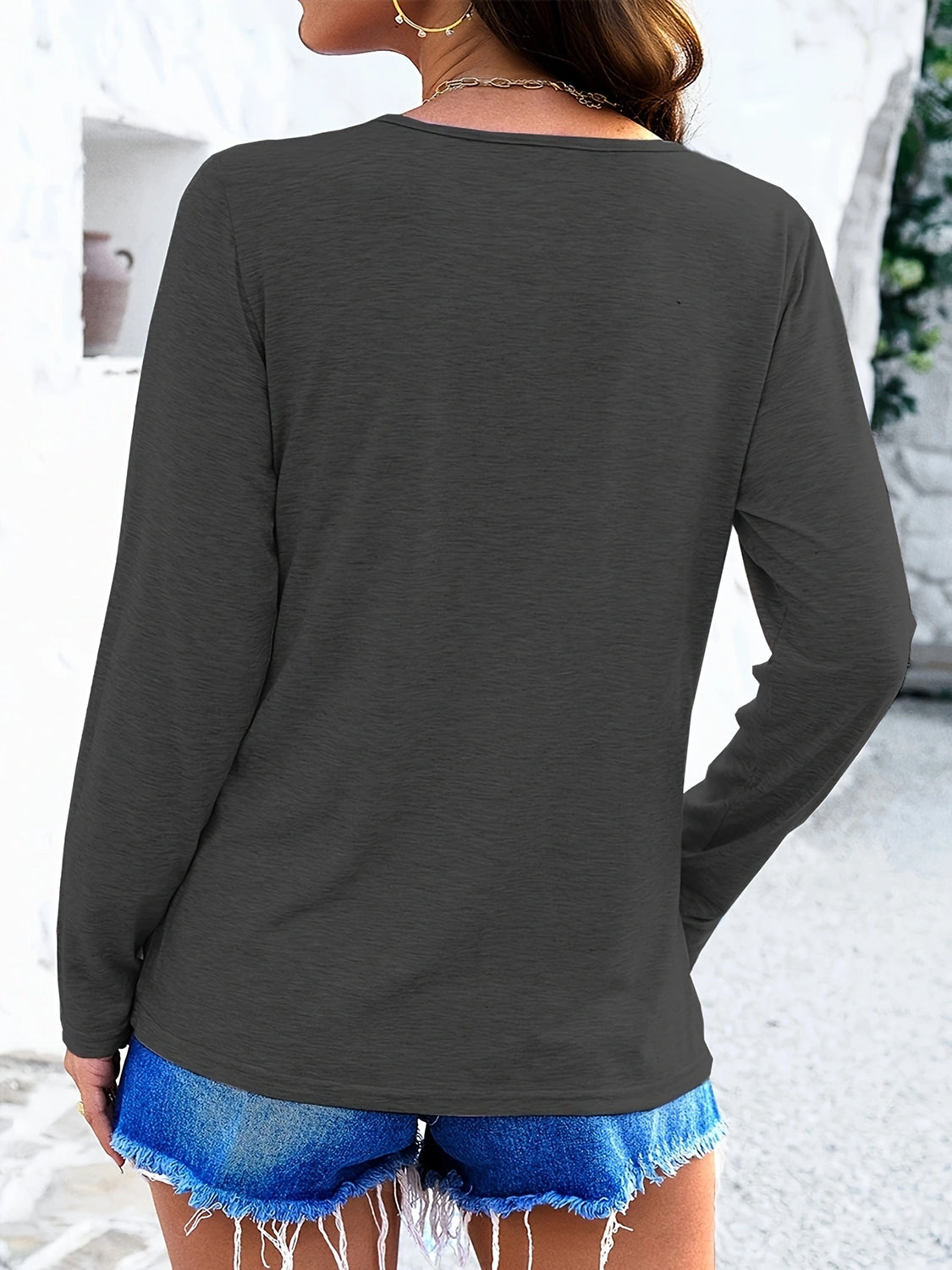 Crisscross V-Neck Long Sleeve T-Shirt-Bella Boutique Collective