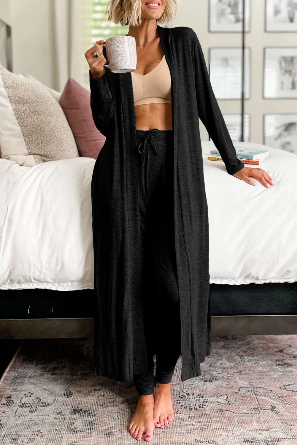 Open Front Long Sleeve Cardigan and Pants Lounge Set-Bella Boutique Collective