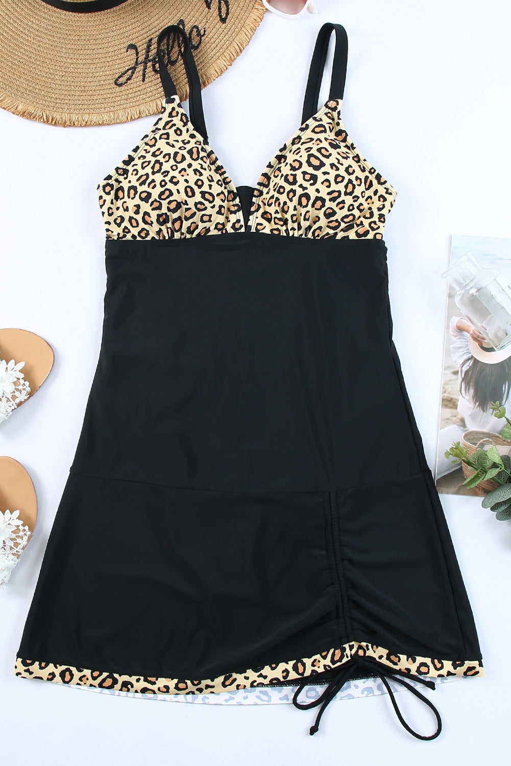 Leopard Print Lace Up One Piece Swimsuit-Bella Boutique Collective