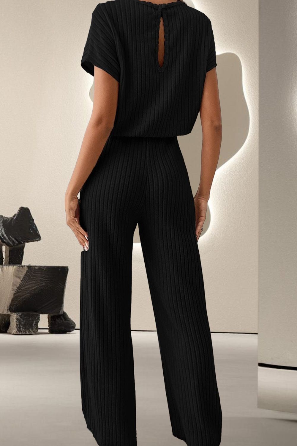 Round Neck Short Sleeve Jumpsuit-Bella Boutique Collective