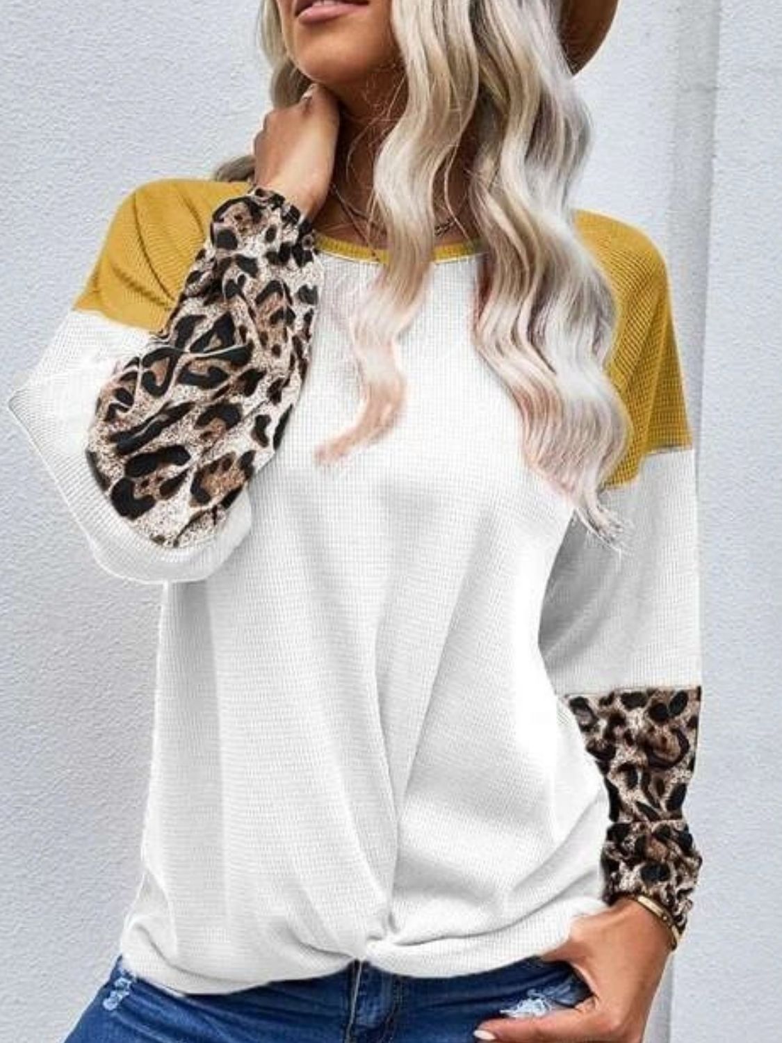 Twisted Color Block Round Neck Long Sleeve T-Shirt-Bella Boutique Collective