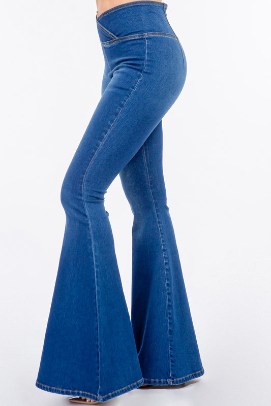 American Bazi High Waist Pull On Flare Jeans-Bella Boutique Collective