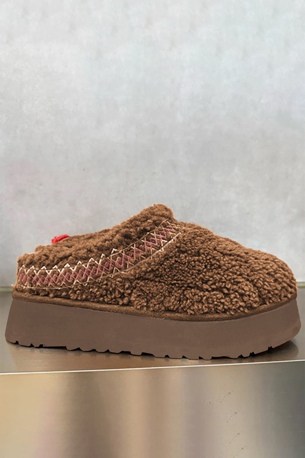Chestnut Embroidered Sherpa Plush Thick Sole Snow Boots-Bella Boutique Collective