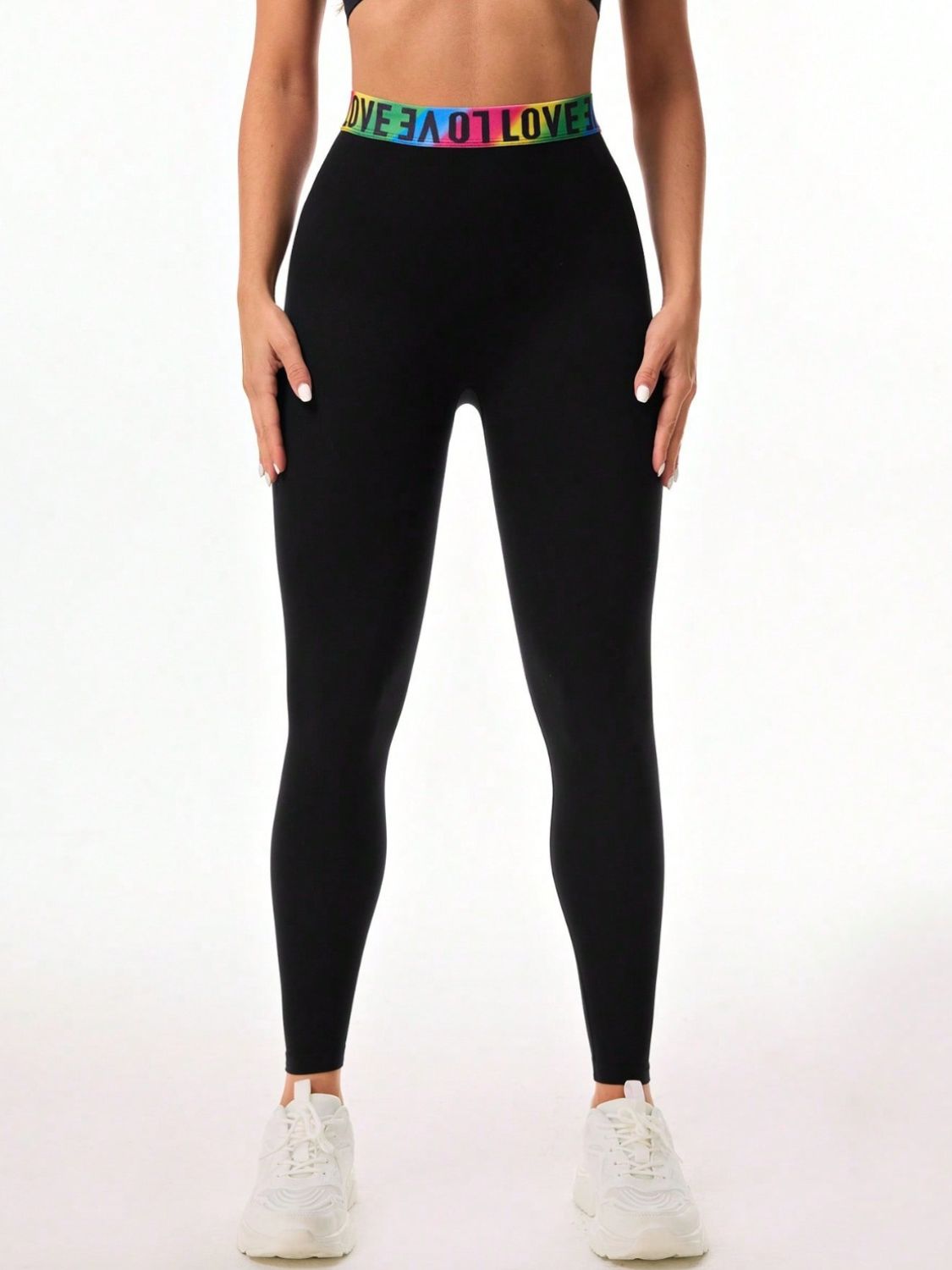 Letter Printed High Waist Active Leggings-Bella Boutique Collective