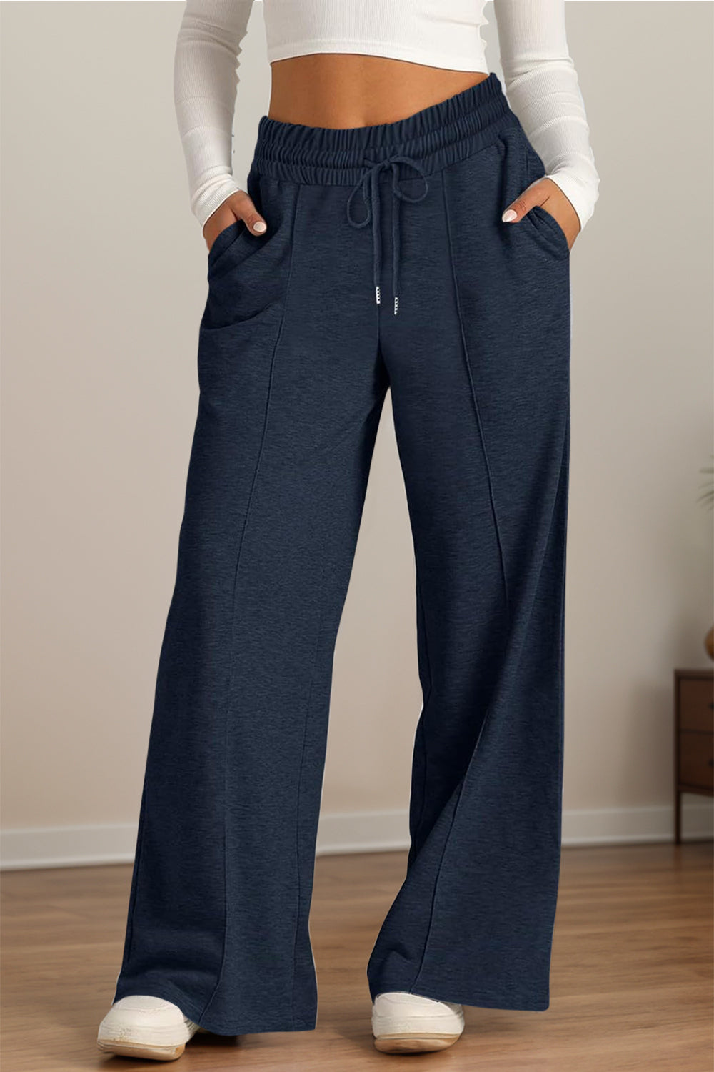 Drawstring Elastic Waist Wide Leg Pants-Bella Boutique Collective