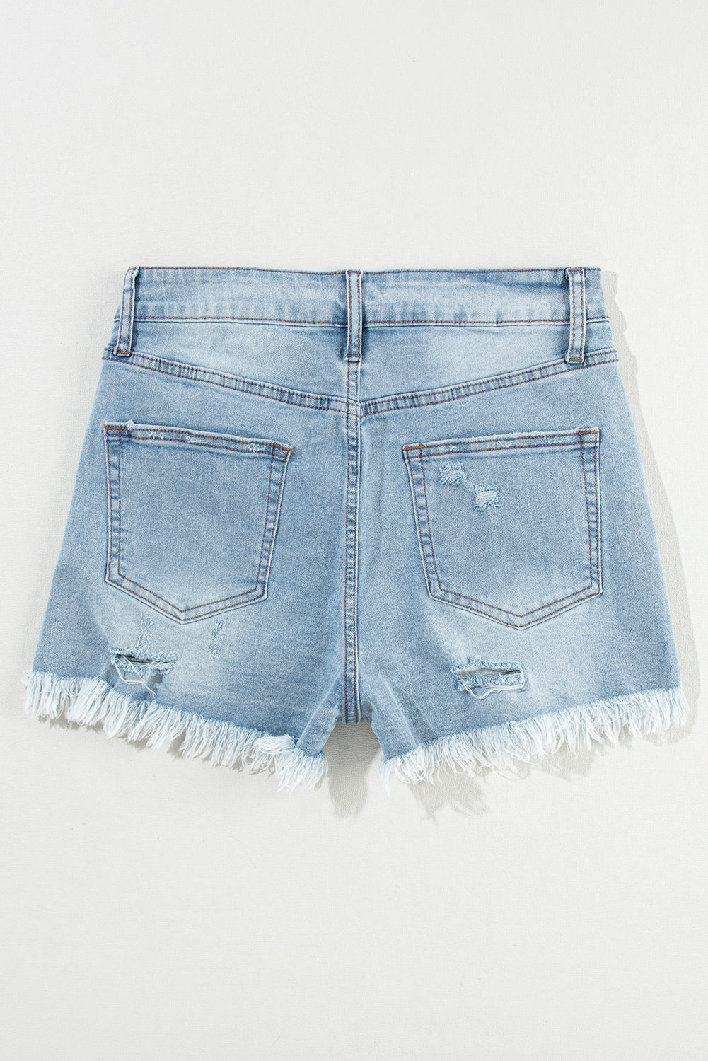 Light Blue Distressed Ripped Raw Hem High Waist Denim Shorts-Bella Boutique Collective