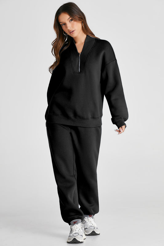Quarter Zip Long Sleeve Top and Pants Set-Bella Boutique Collective