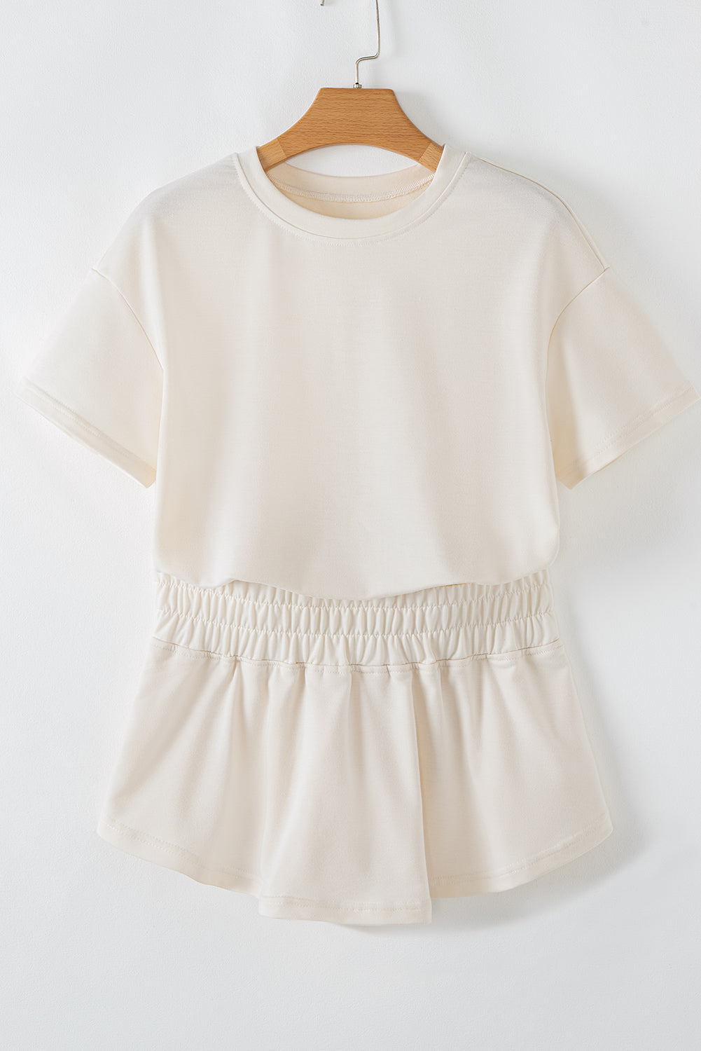 Beige 2pcs Cropped Tee and Ruffle High Waist Skort Set-Bella Boutique Collective