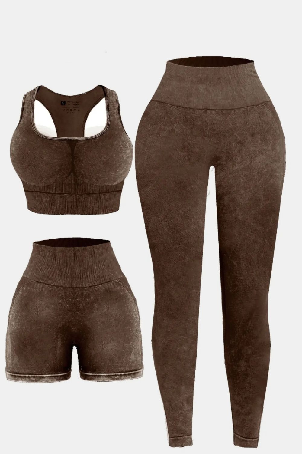 3 Piece Washed Square Neck Wide Strap Active Set-Bella Boutique Collective