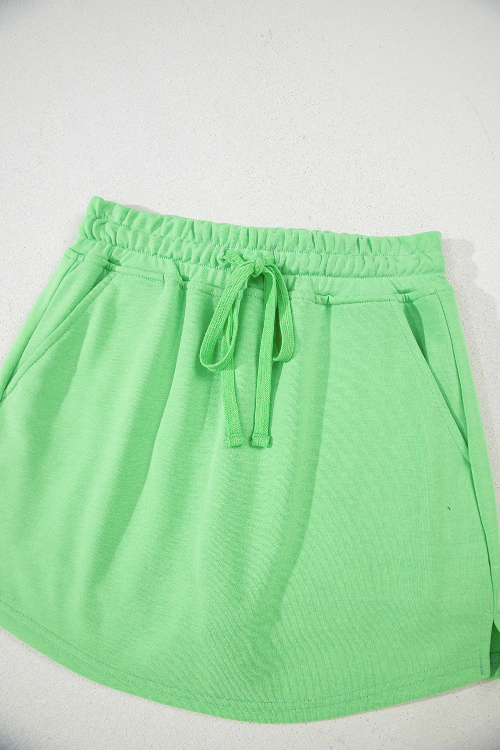Light Green French Terry Drawstring Mini Skort with Pockets-Bella Boutique Collective