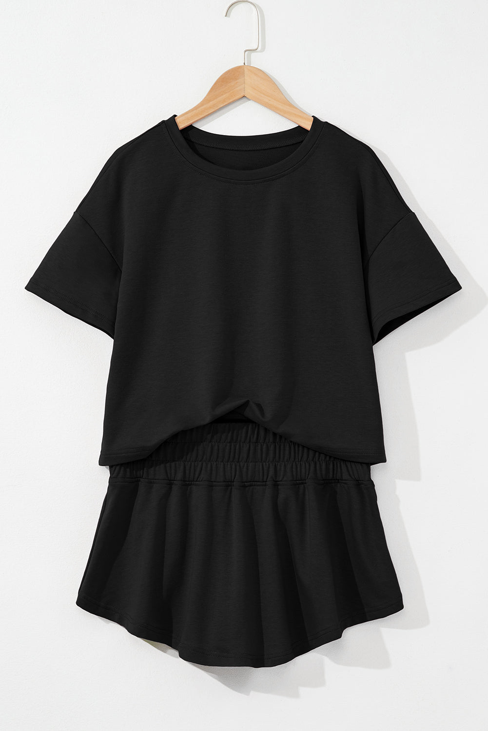 Black 2pcs Cropped Tee and Ruffle High Waist Skort Set-Bella Boutique Collective