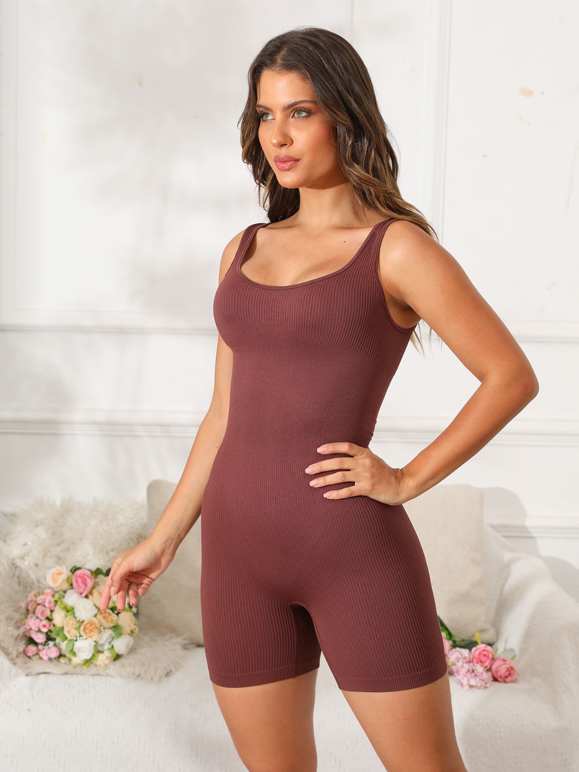 Scoop Neck Wide Strap Active Romper-Bella Boutique Collective