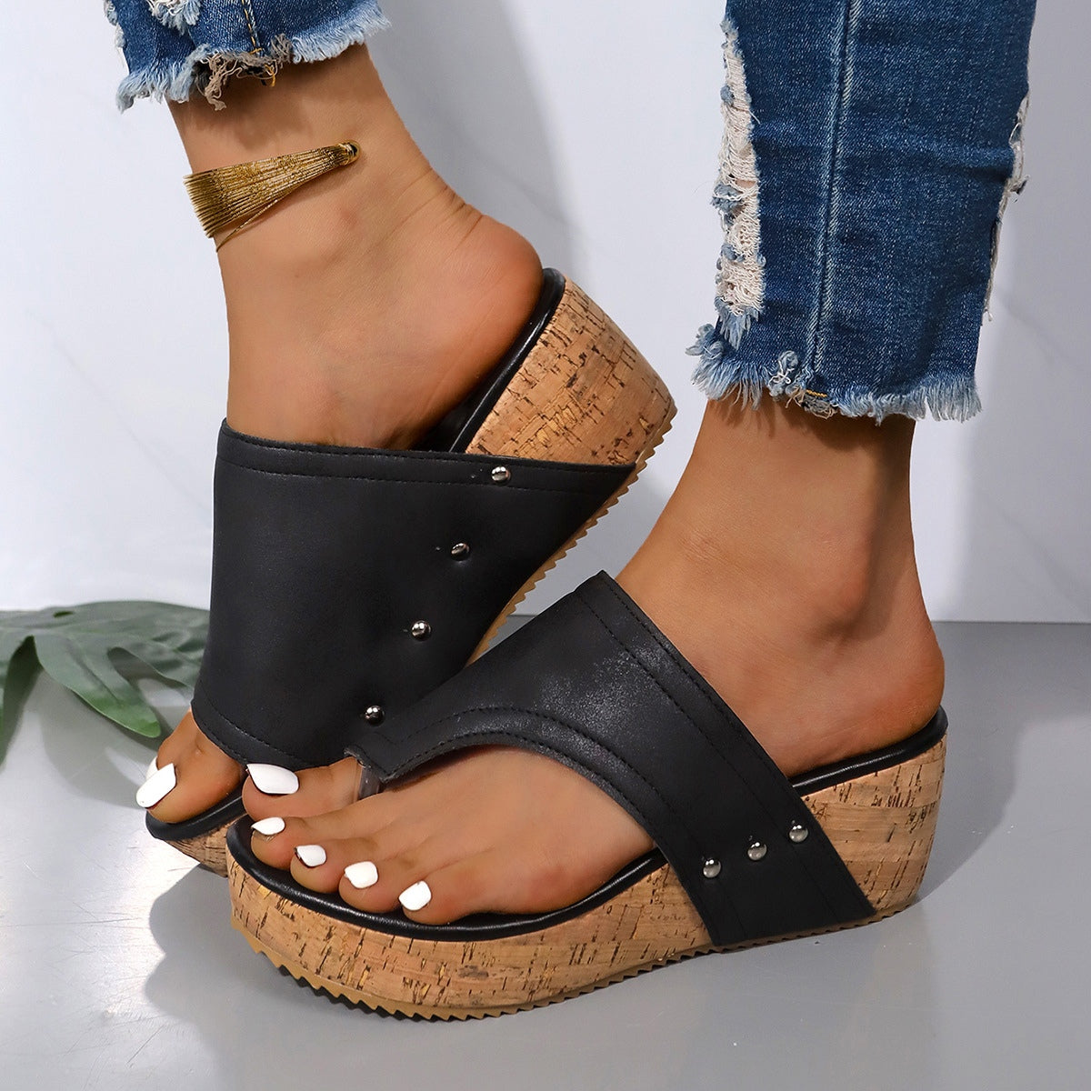 PU Leather Wedge Sandals-Bella Boutique Collective