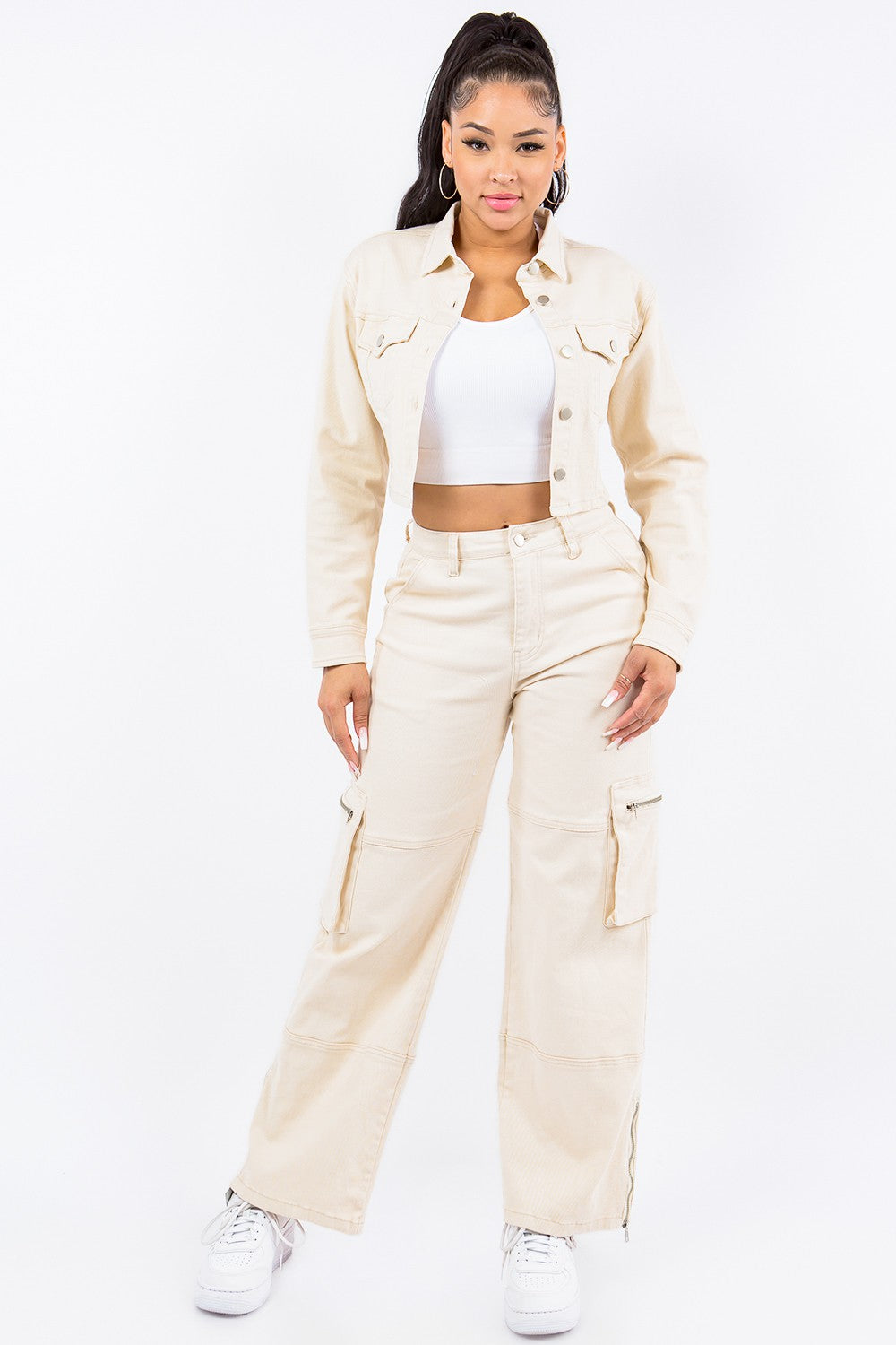 American Bazi Laced Back Cropped Jacket-Bella Boutique Collective
