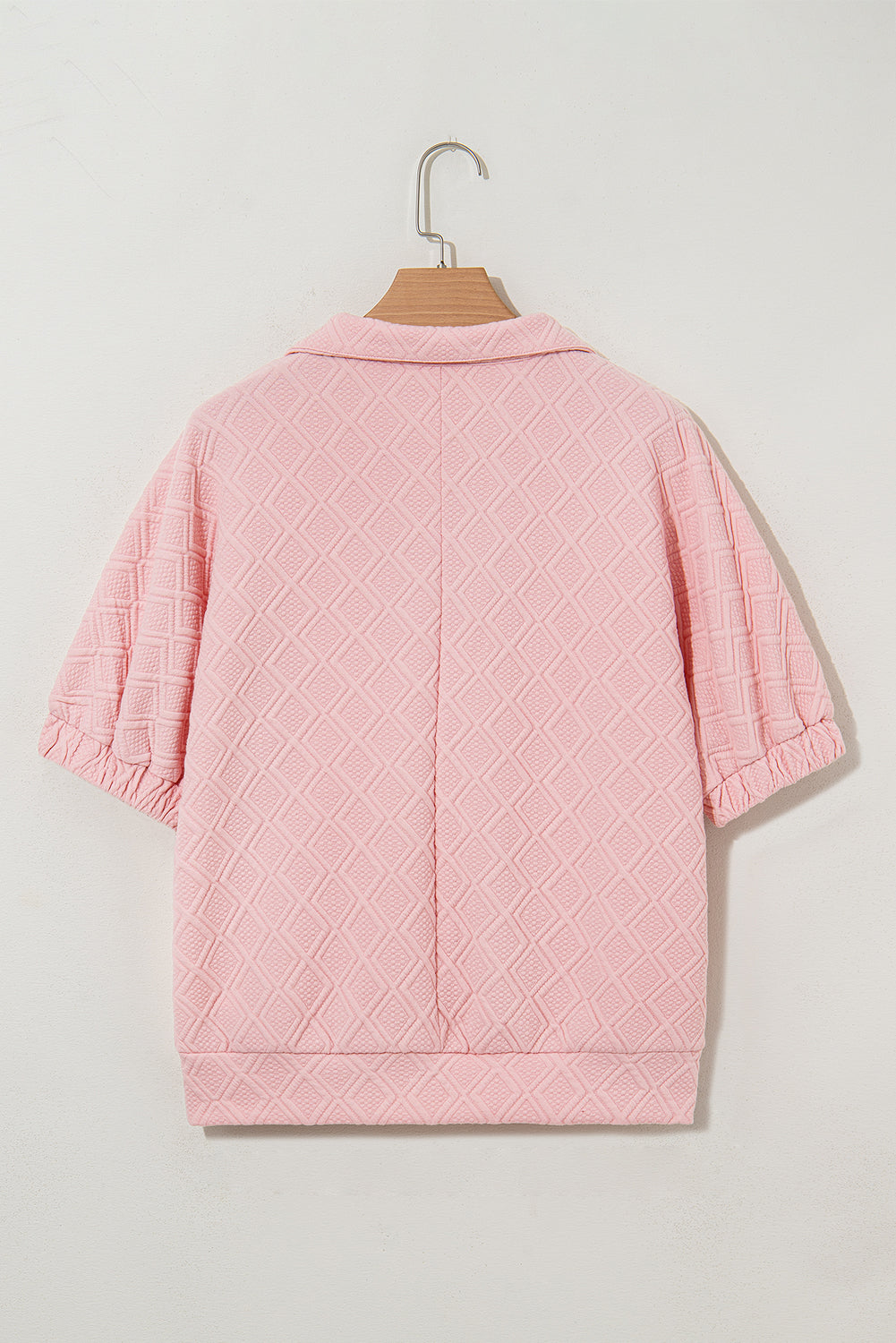 Light Pink Contrast Striped Collar Patchwork Textured Half Sleeve Blouse-Bella Boutique Collective