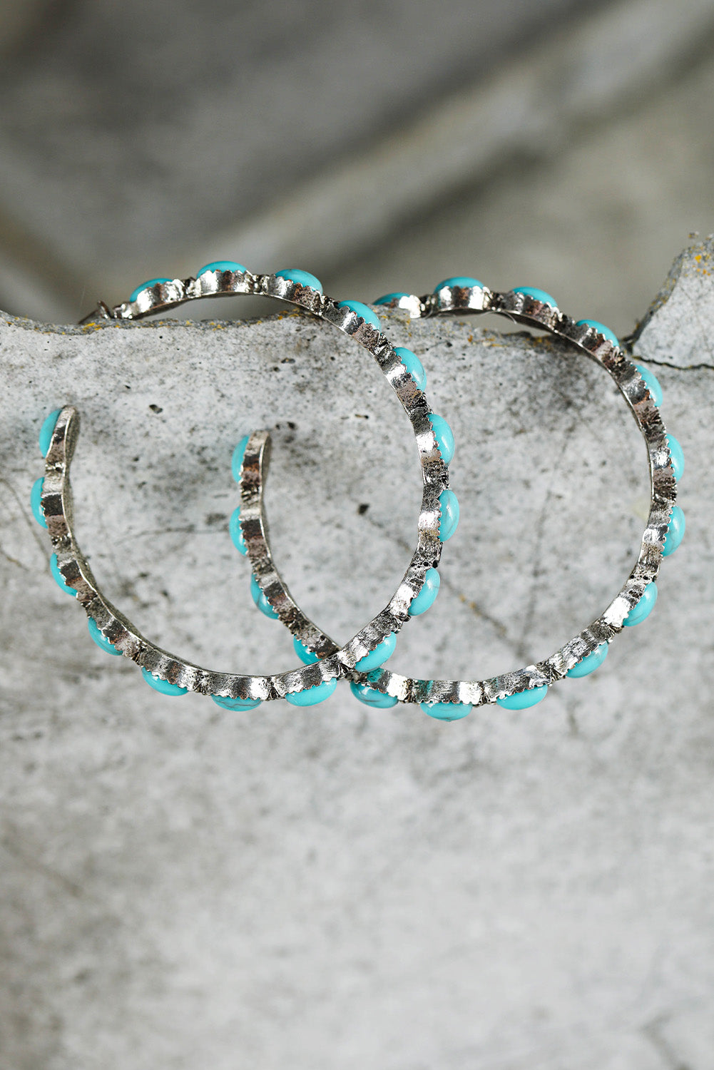Sky Blue Gem Inlay Retro C-shape Earrings-Bella Boutique Collective