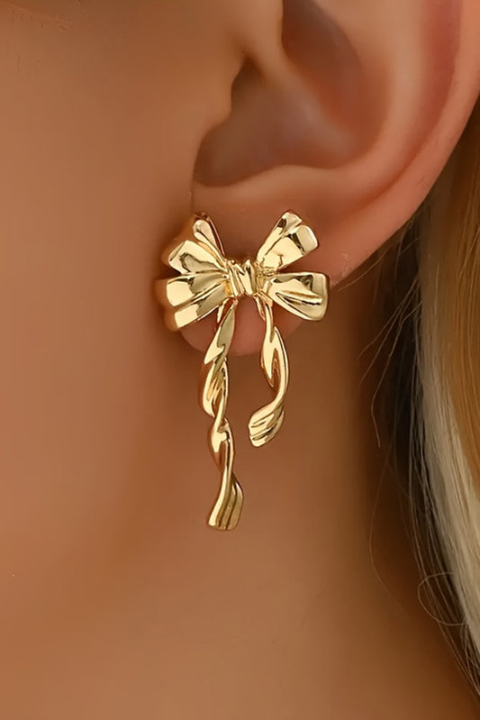 Gold Bow Knot Plated Alloy Stud Earrings-Bella Boutique Collective