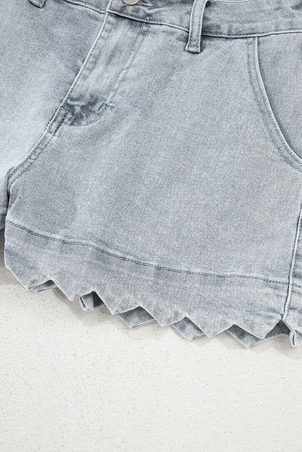 Dusk Blue Scalloped Hemline Acid Wash High Waist Denim Shorts-Bella Boutique Collective