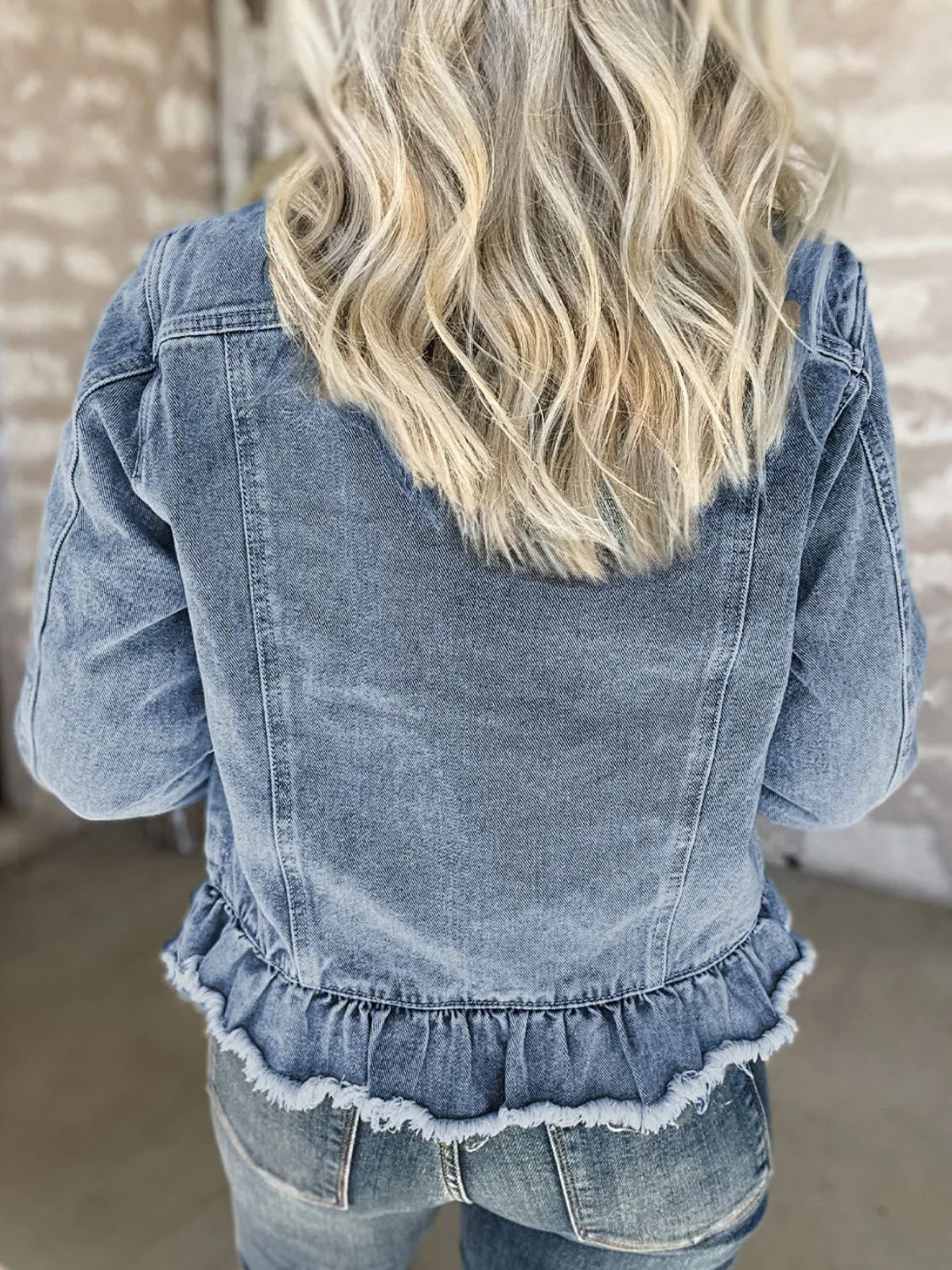 Raw Hem Long Sleeve Denim Jacket-Bella Boutique Collective
