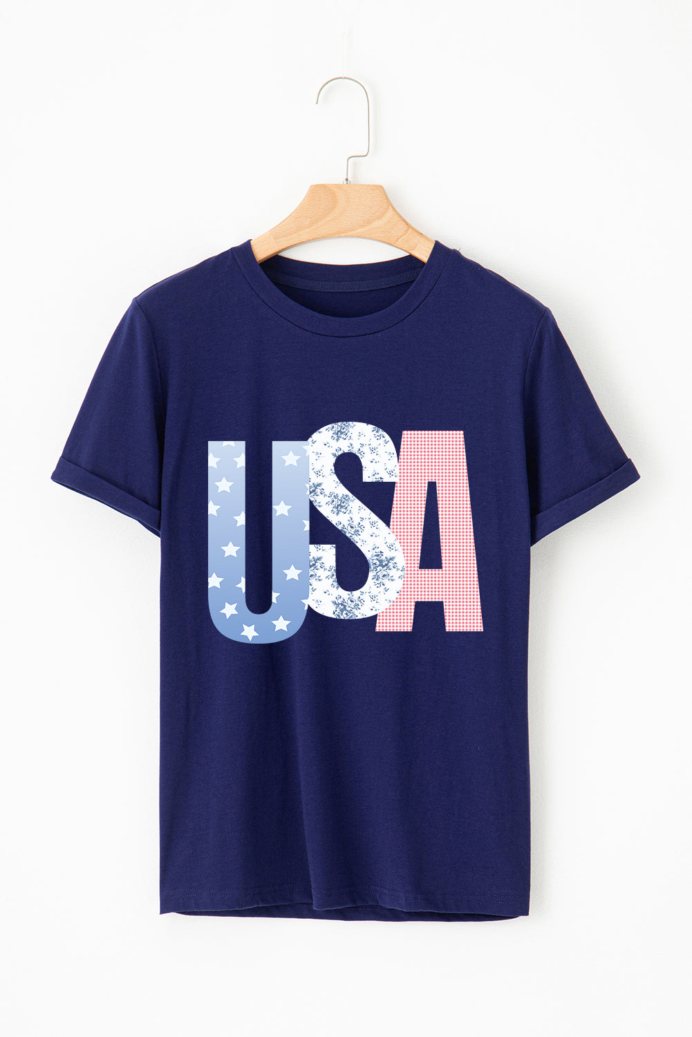 Blue USA Graphic July 4th Crew Neck T Shirt-Bella Boutique Collective