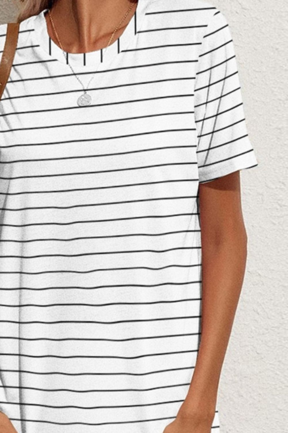 FAM-FAM Pocketed Striped Round Neck Short Sleeve Dress-Bella Boutique Collective