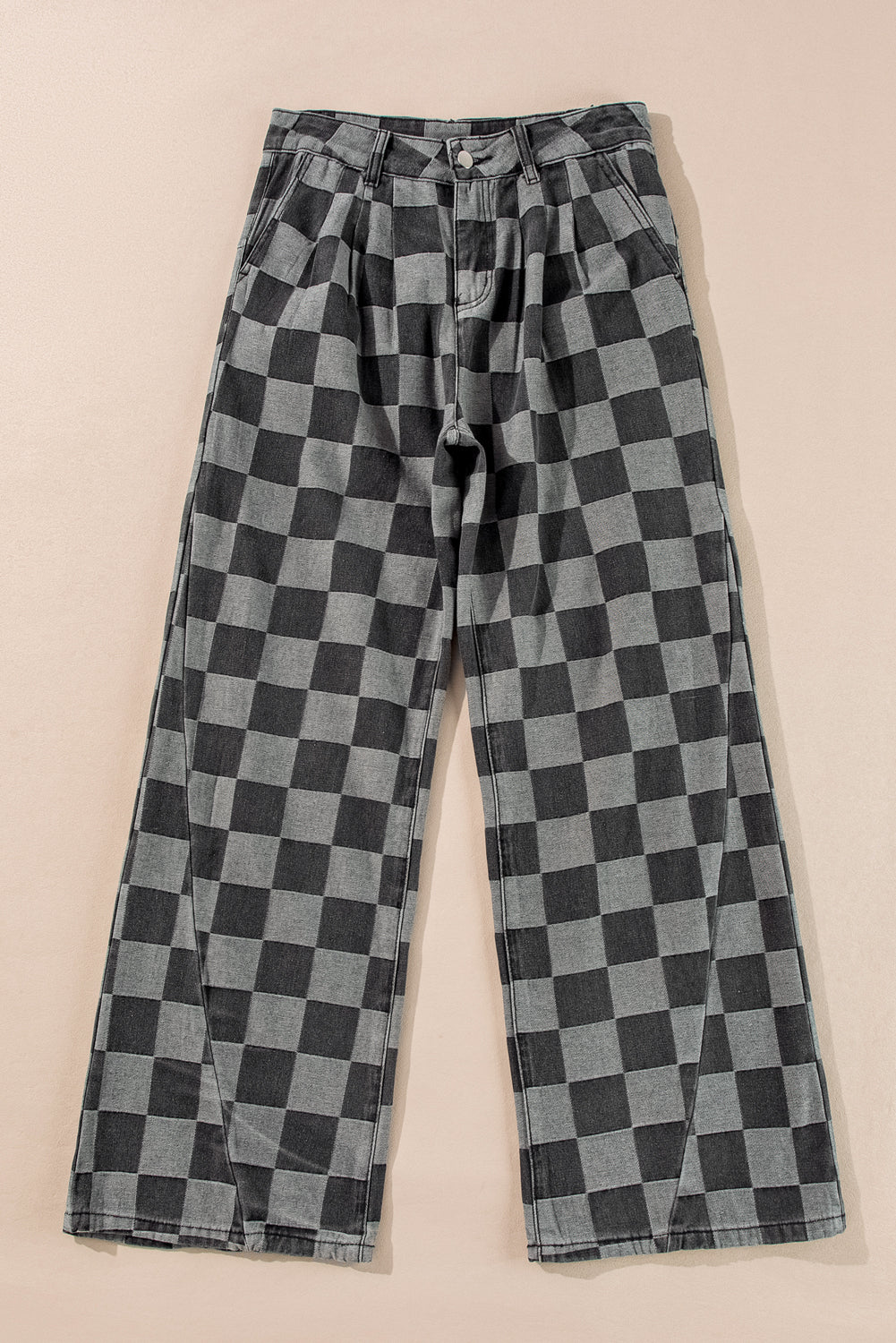 Dark Grey Checkered Denim Wide Leg Jeans-Bella Boutique Collective