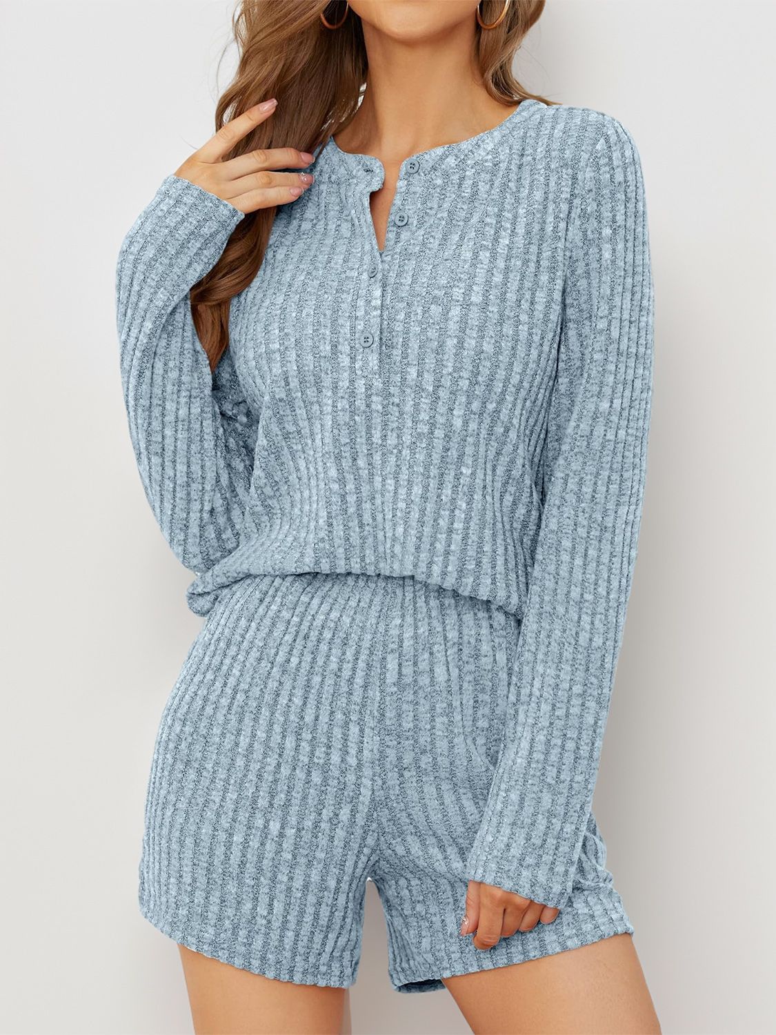 Ribbed Round Neck Top and Shorts Set-Bella Boutique Collective