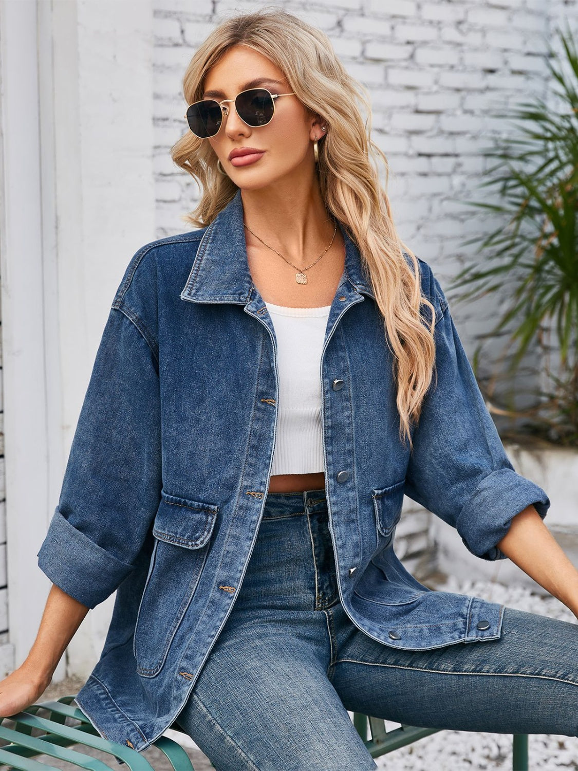 Button Up Long Sleeve Denim Jacket-Bella Boutique Collective