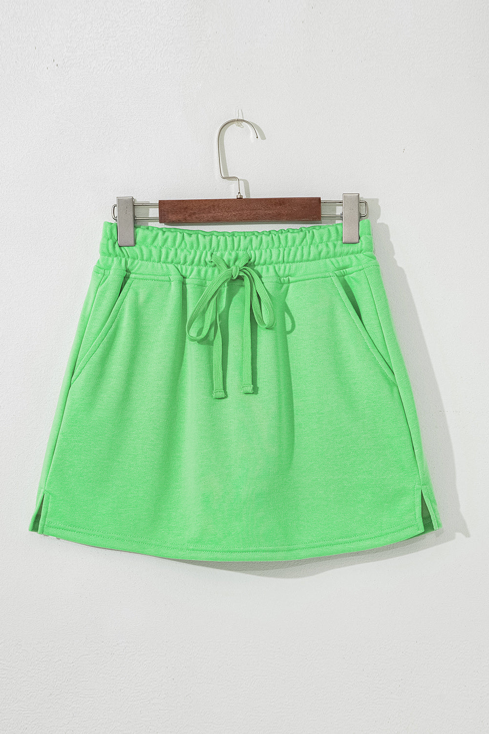 Light Green French Terry Drawstring Mini Skort with Pockets-Bella Boutique Collective