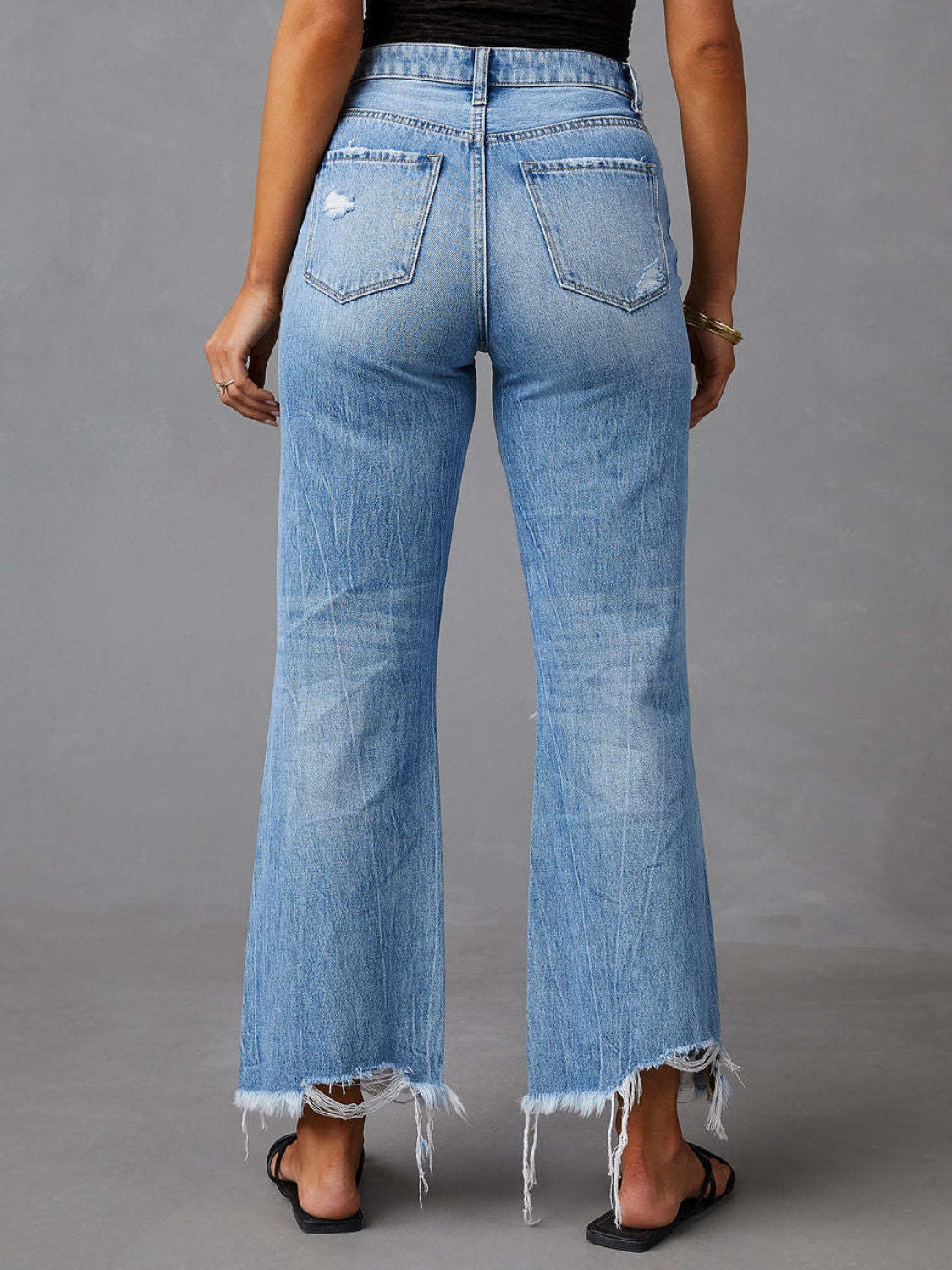 Distressed Raw Hem Jeans with Pockets-Bella Boutique Collective