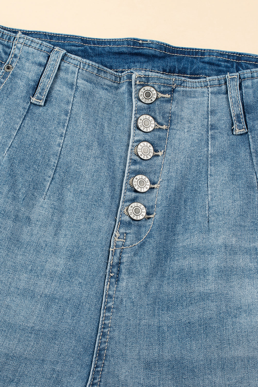 Dusk Blue Multi Buttons Medium Wash Straight Loose Leg Jeans-Bella Boutique Collective