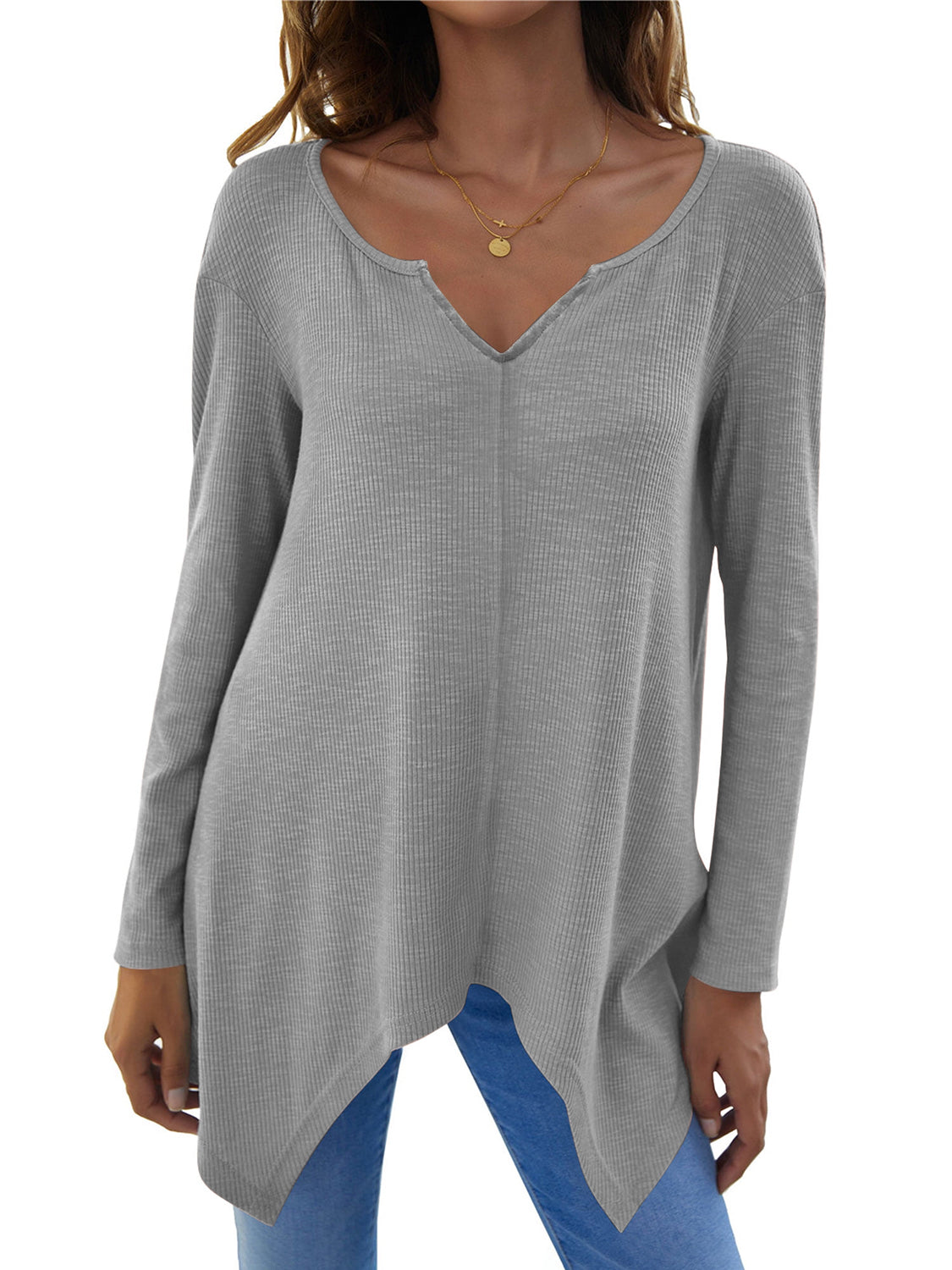 Full Size V-Neck Long Sleeve T-Shirt-Bella Boutique Collective