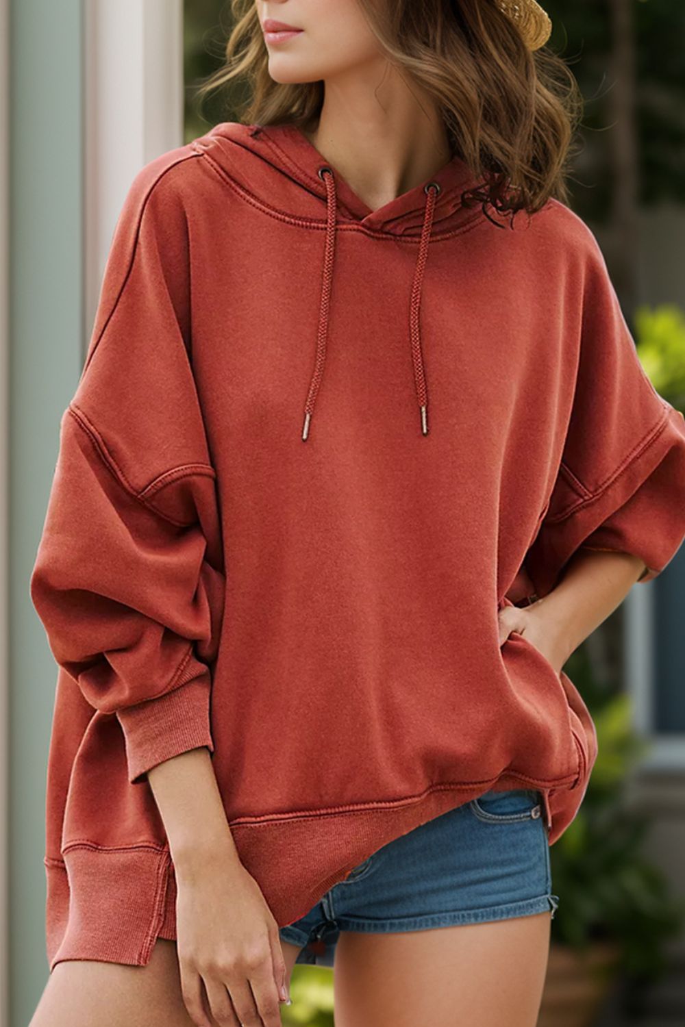 Drawstring Dropped Shoulder Long Sleeve Hoodie-Bella Boutique Collective