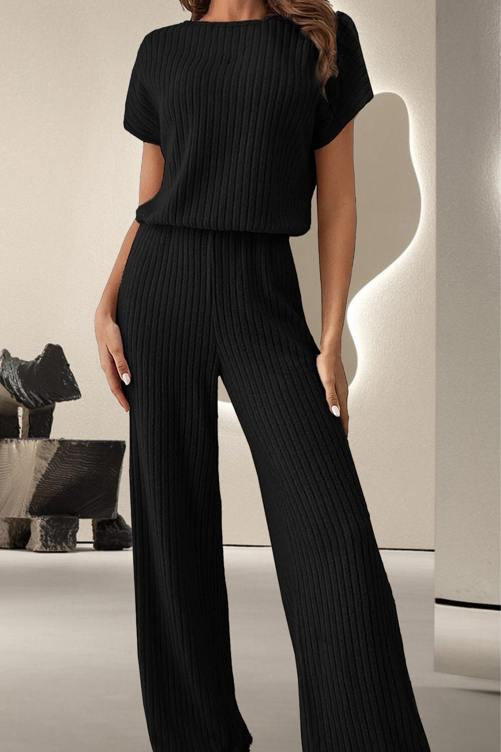 Round Neck Short Sleeve Jumpsuit-Bella Boutique Collective