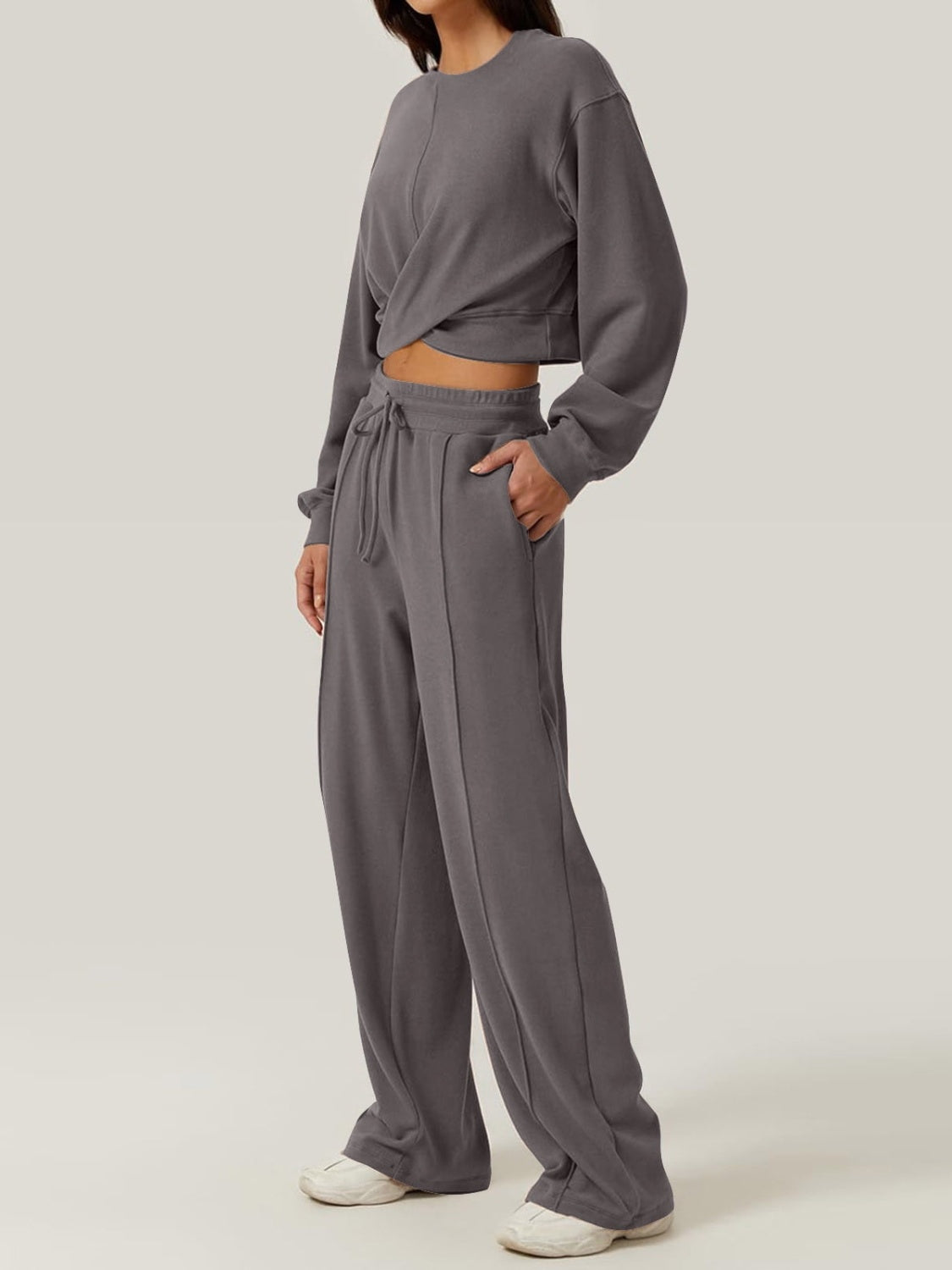 Crisscross Round Neck Top and Drawstring Pants Set-Bella Boutique Collective