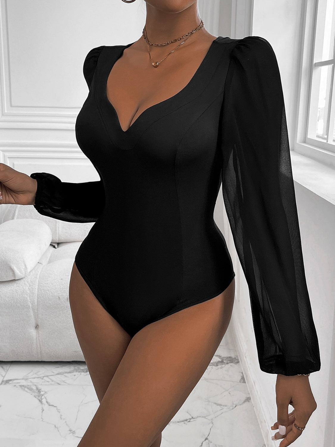 Perfee Sweetheart Neck Long Sleeve Bodysuit-Bella Boutique Collective