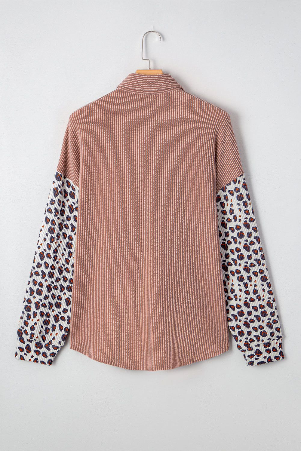 Dark Khaki Leopard Patched Twisted Ribbed Western Casual Shacket-Bella Boutique Collective