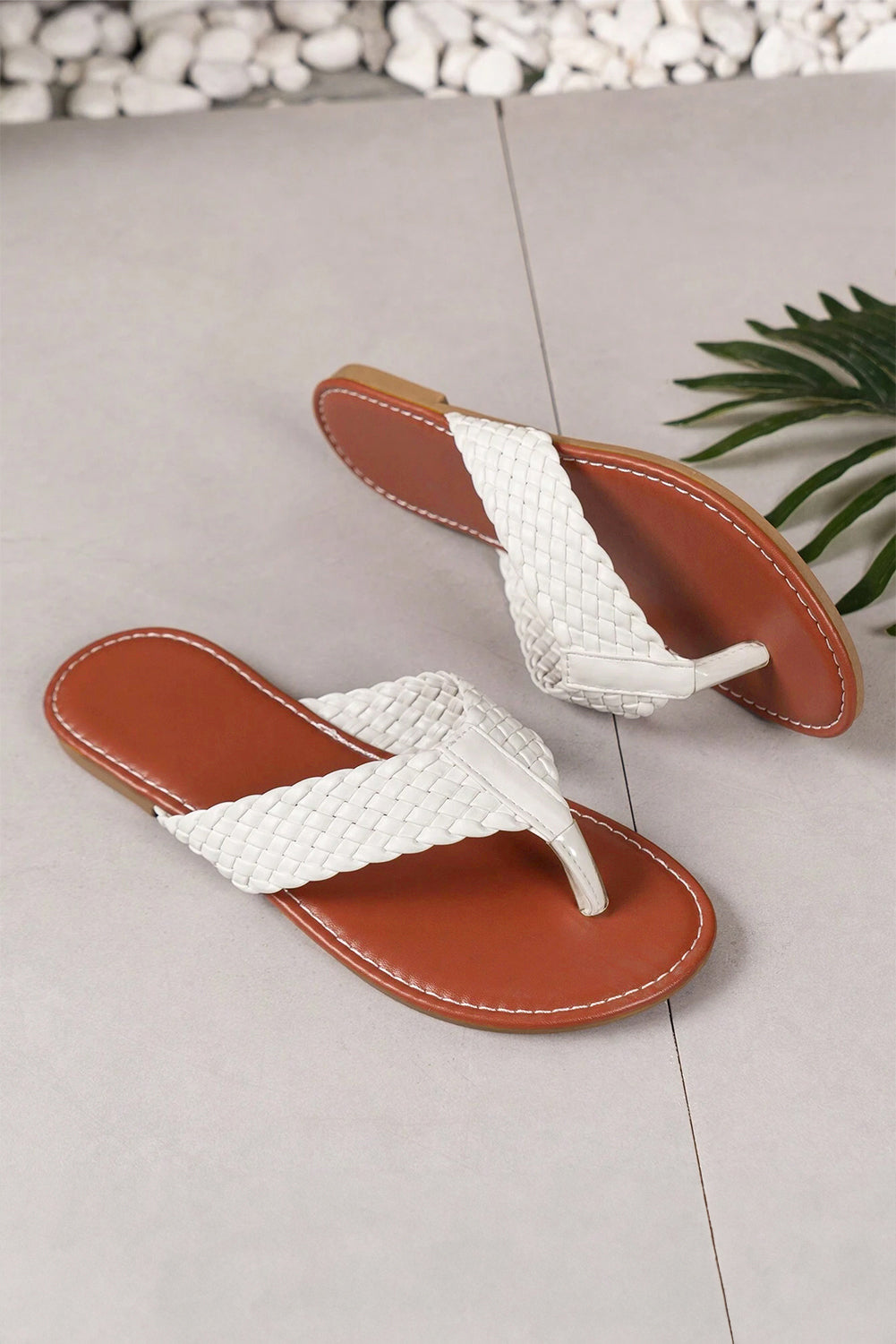 White Braided Strap PU Leather Flip Flop-Bella Boutique Collective