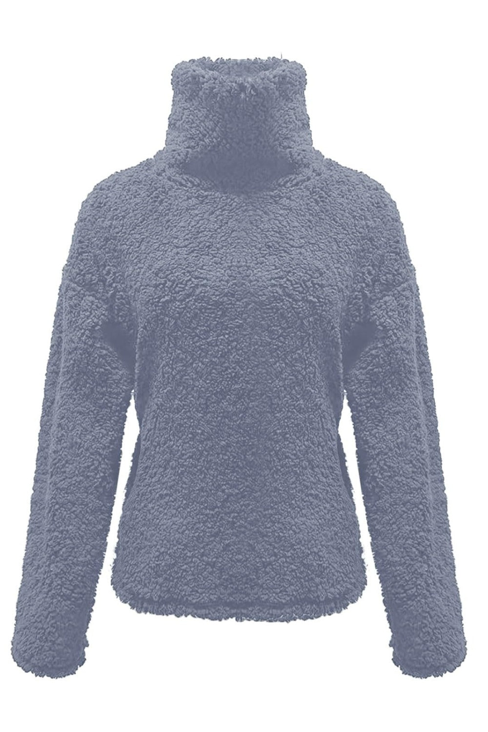 Fuzzy Turtleneck Long Sleeve Sweatshirt-Bella Boutique Collective