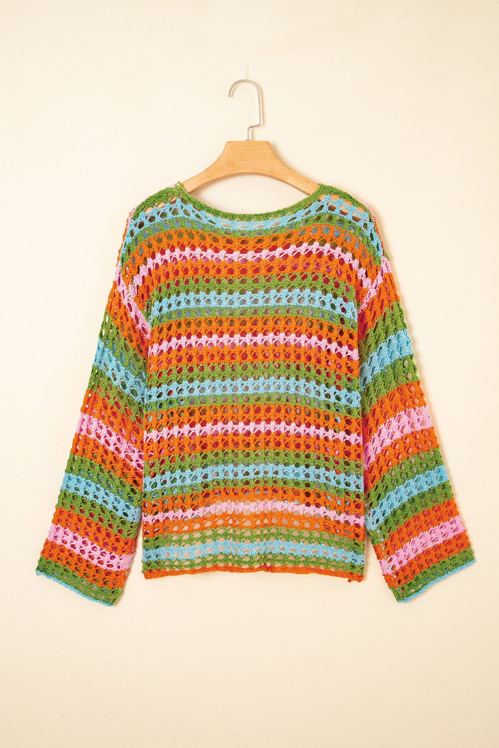 Carrot Multi Stripe Open Knit Sweater Beach Cover Up-Bella Boutique Collective