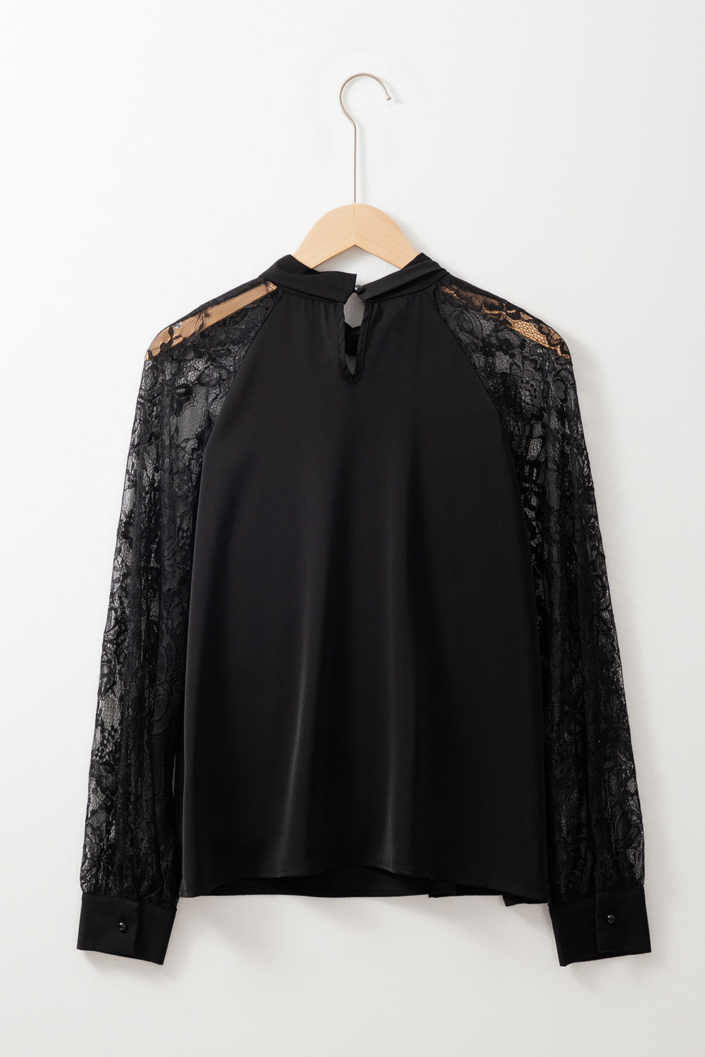 Black Keyhole Neckline Floral Lace Raglan Sleeve Blouse-Bella Boutique Collective