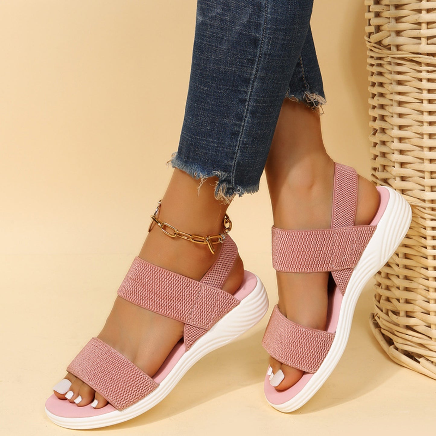 Rubber Open Toe Low Heel Sandals-Bella Boutique Collective