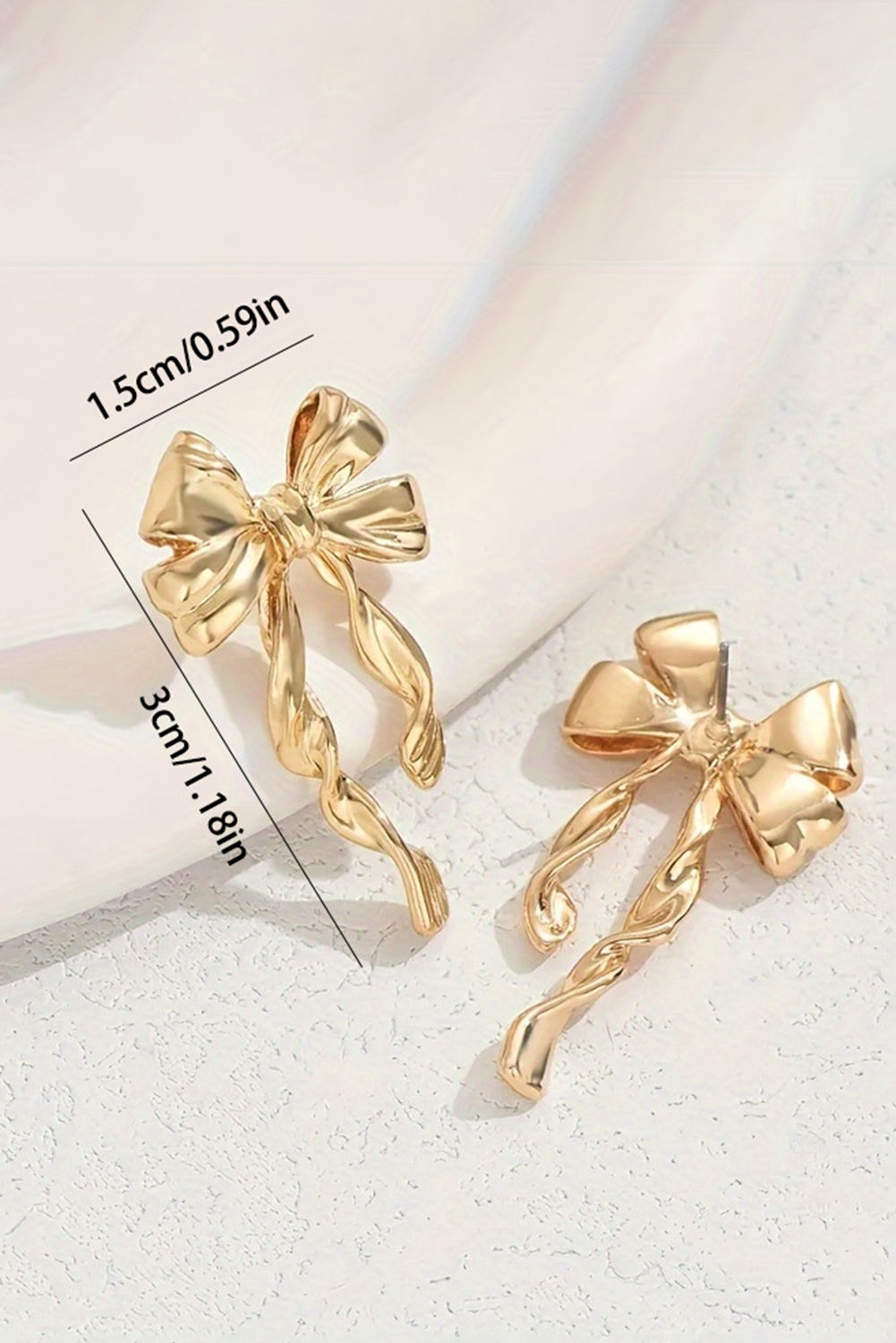 Gold Bow Knot Plated Alloy Stud Earrings-Bella Boutique Collective