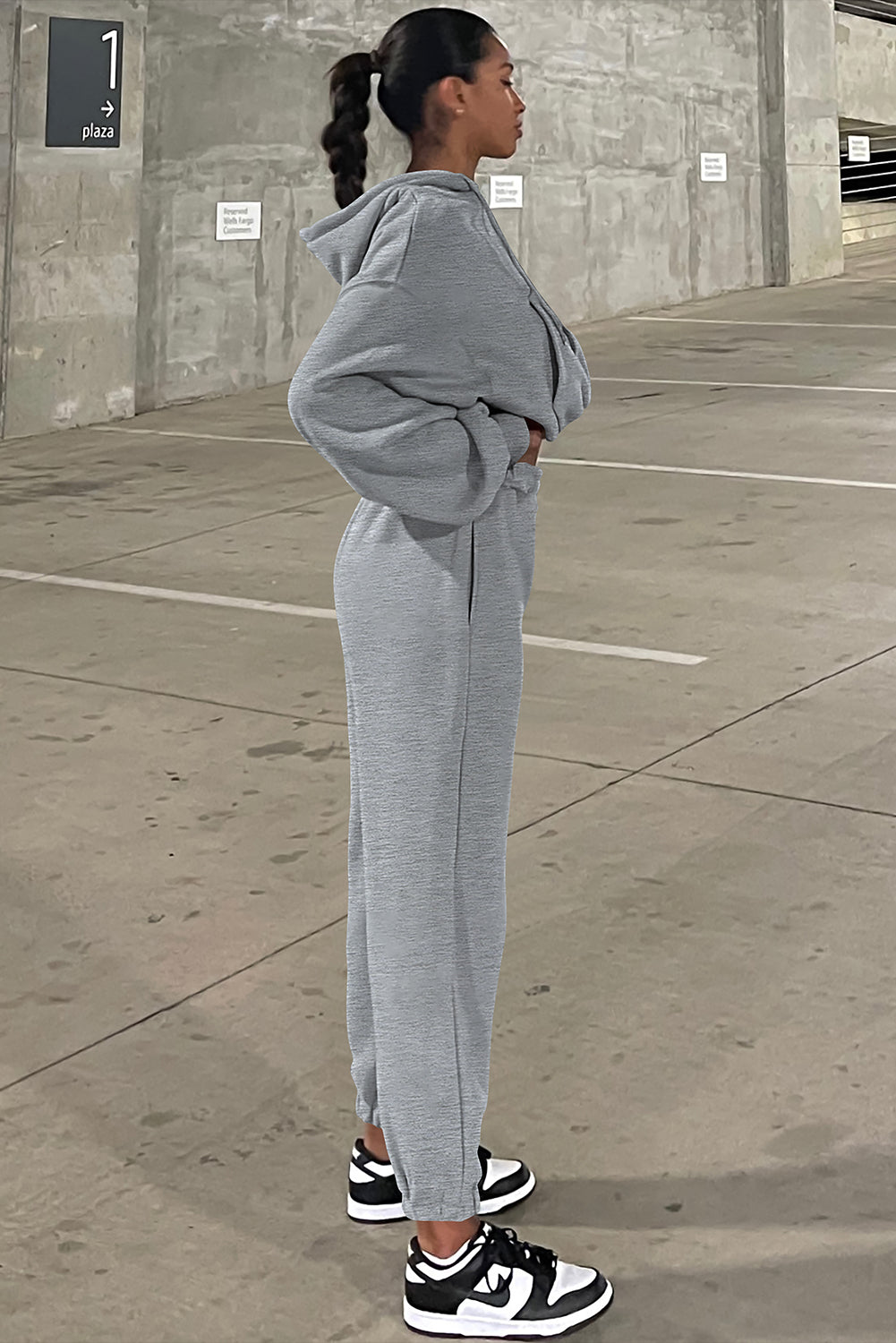Gray Solid Drop Shoulder Hoodie and Joggers Activewear Set-Bella Boutique Collective