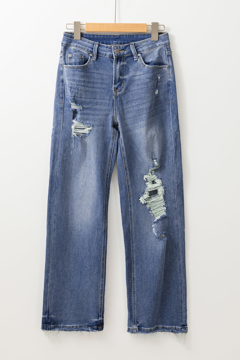 Ashleigh Blue Distressed Raw Hem Straight Leg High Waist Jeans-Bella Boutique Collective