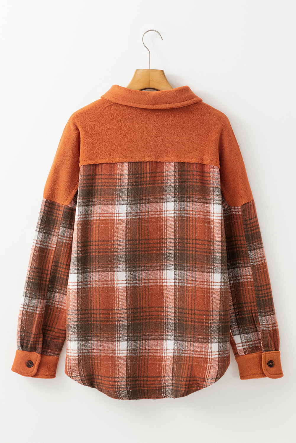 Khaki Colorblock Plaid Pattern Flap Pockets Buttoned Shacket-Bella Boutique Collective
