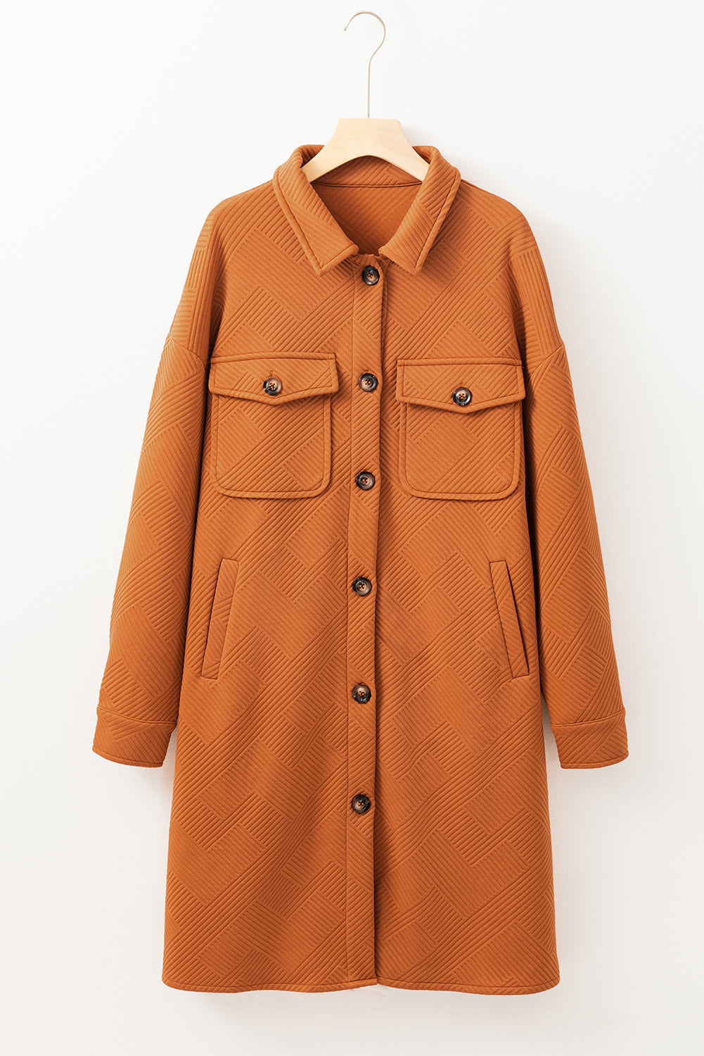 Gold Flame Textured Collared Drop Shoulder Buttoned Front Duster Coat-Bella Boutique Collective